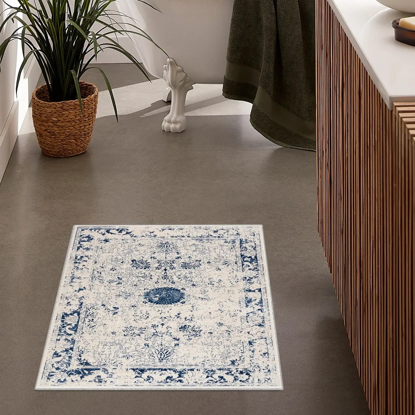 2' X 3' Navy Blue Distressed Floral Scatter Rug - Homeroots - Flyclothing LLC