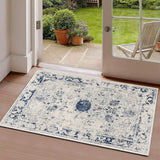 2' X 5' Navy Blue Distressed Floral Area Rug - Homeroots - Flyclothing LLC