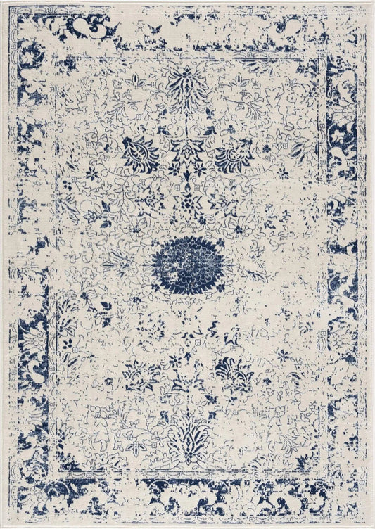 2' X 5' Navy Blue Distressed Floral Area Rug - Homeroots - Flyclothing LLC