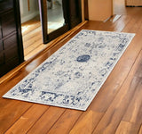 2' X 5' Navy Blue Distressed Floral Area Rug - Homeroots
