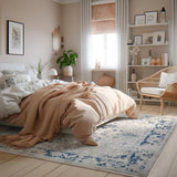 4' X 6' Navy Blue Distressed Floral Area Rug - Homeroots