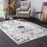 5' X 8' Navy Blue Distressed Floral Area Rug - Homeroots - Flyclothing LLC