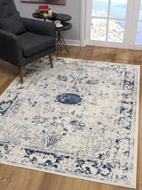 8' X 11' Navy Blue Distressed Floral Area Rug - Homeroots - Flyclothing LLC
