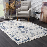 8' X 11' Navy Blue Distressed Floral Area Rug - Homeroots - Flyclothing LLC