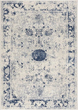 8' X 11' Navy Blue Distressed Floral Area Rug - Homeroots