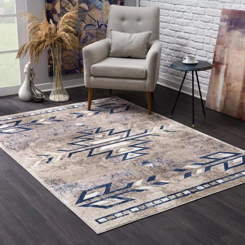4' X 6' Beige And Blue Boho Chic Area Rug - Homeroots - Flyclothing LLC
