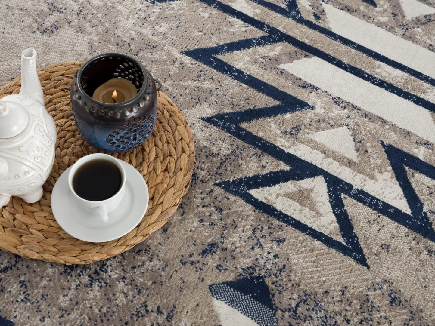 4' X 6' Beige And Blue Boho Chic Area Rug - Homeroots - Flyclothing LLC