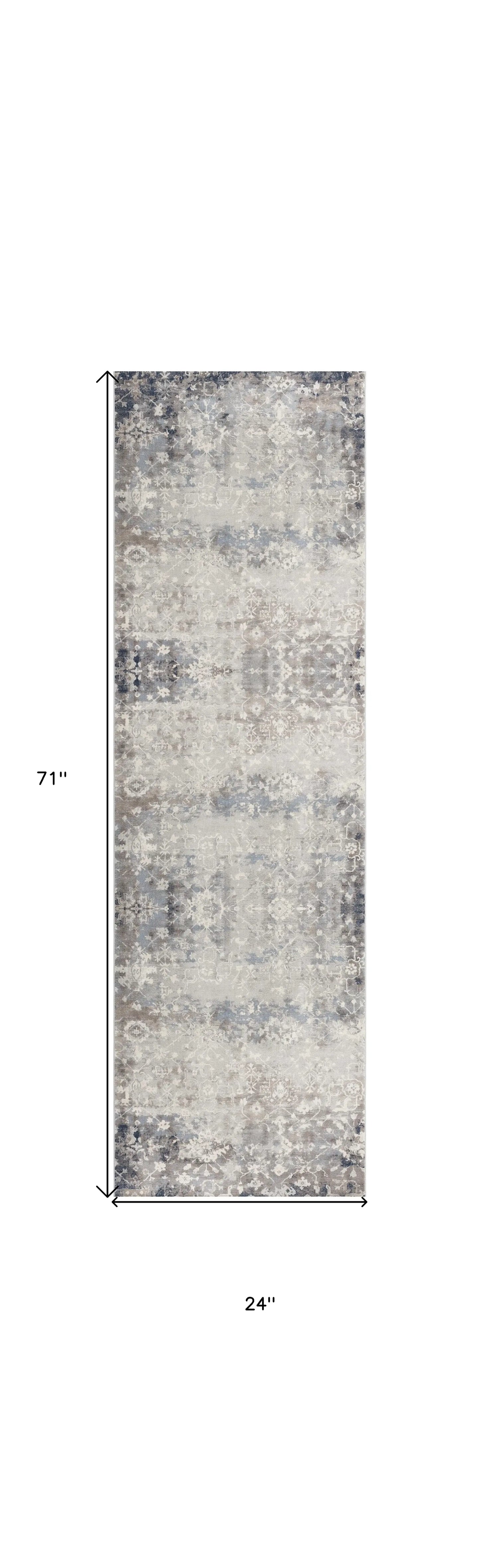 2' X 6' Navy And Beige Distressed Vines Area Rug - Homeroots - Flyclothing LLC