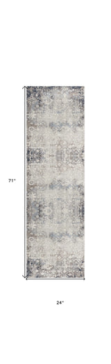 2' X 6' Navy And Beige Distressed Vines Area Rug - Homeroots - Flyclothing LLC