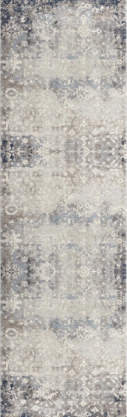 2' X 8' Navy And Beige Distressed Vines Runner Rug - Homeroots - Flyclothing LLC