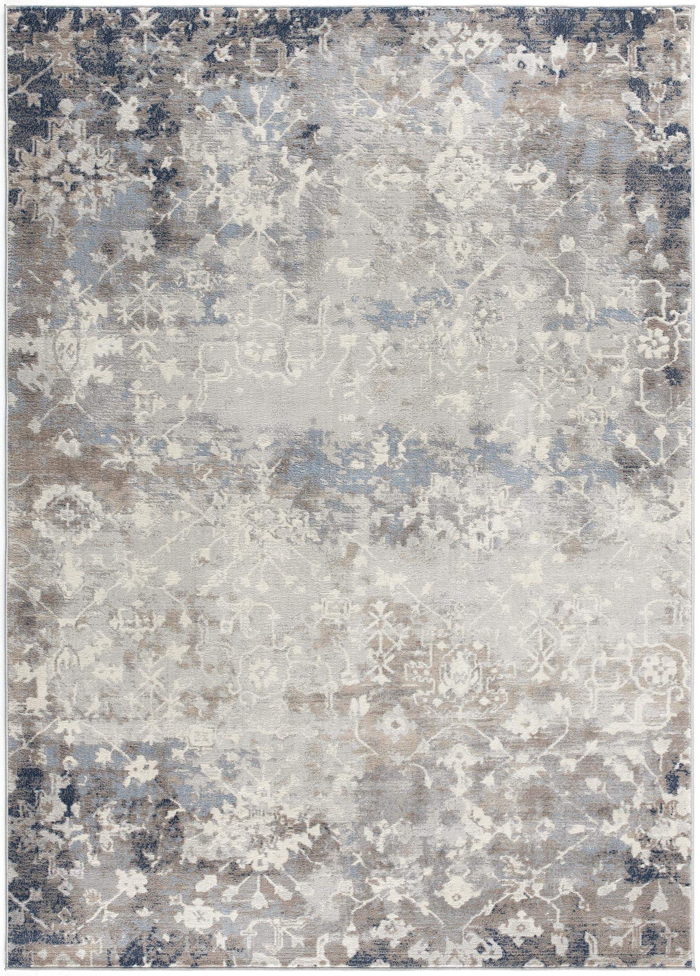 8' X 11' Navy And Beige Distressed Vines Area Rug - Homeroots - Flyclothing LLC