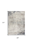 2' X 5' Navy Blue Distressed Striations Area Rug - Homeroots