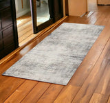 2' X 6' Navy Blue Distressed Striations Area Rug - Homeroots