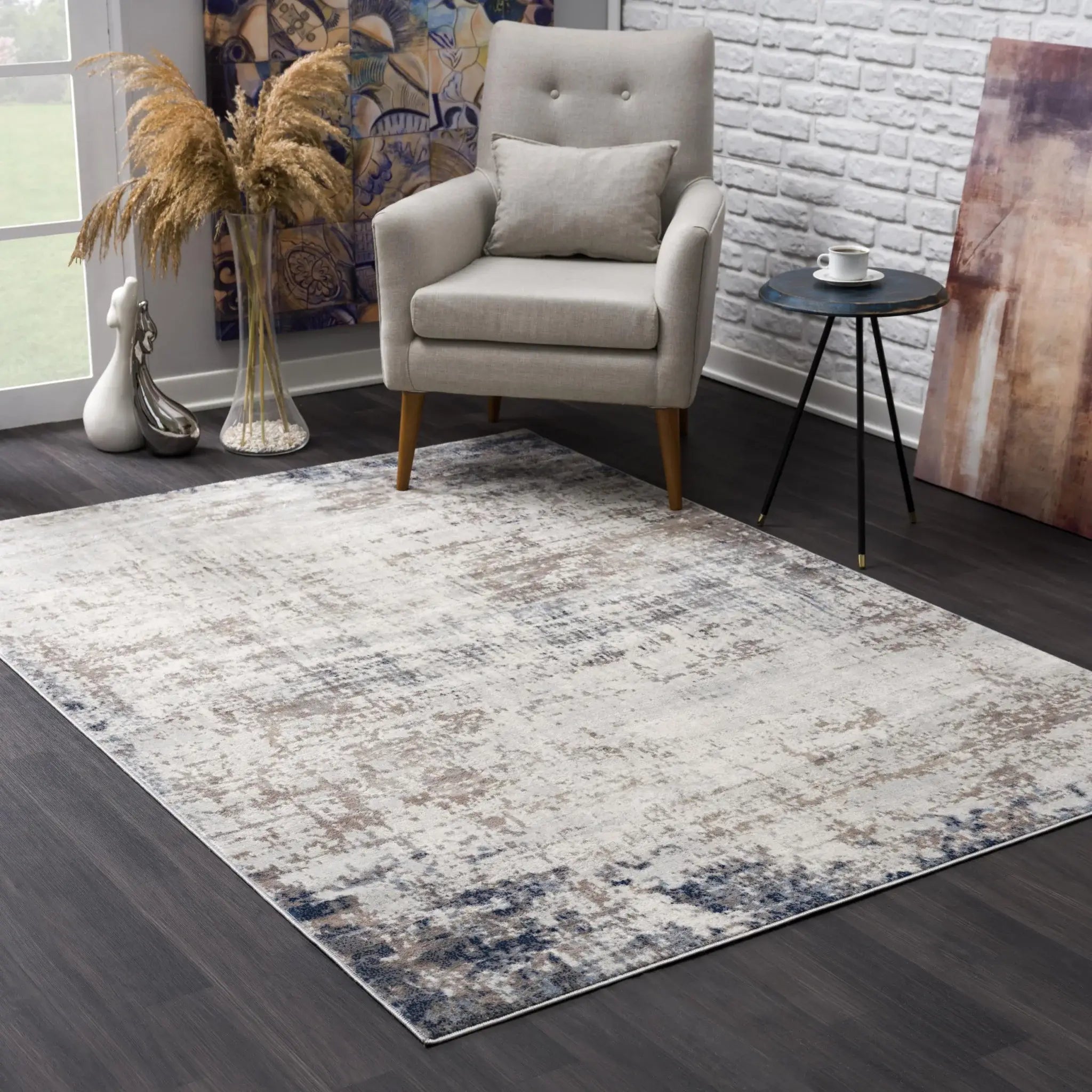 4' X 6' Navy Blue Distressed Striations Area Rug - Homeroots - Flyclothing LLC