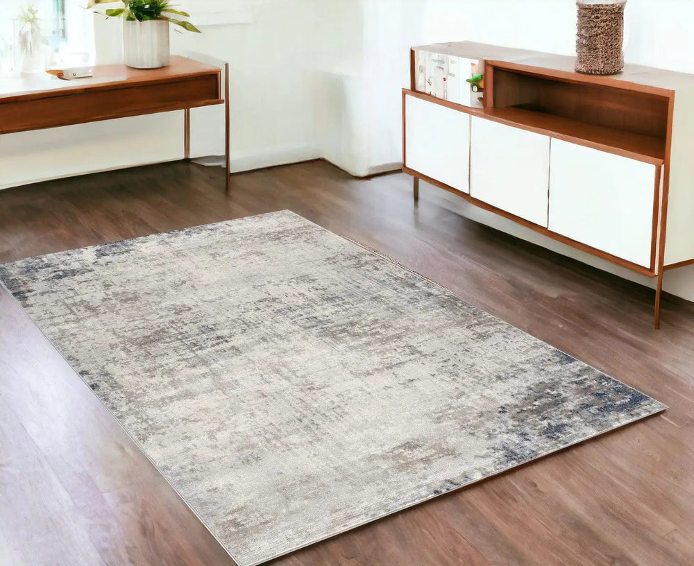 4' X 6' Navy Blue Distressed Striations Area Rug - Homeroots