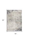 4' X 6' Navy Blue Distressed Striations Area Rug - Homeroots