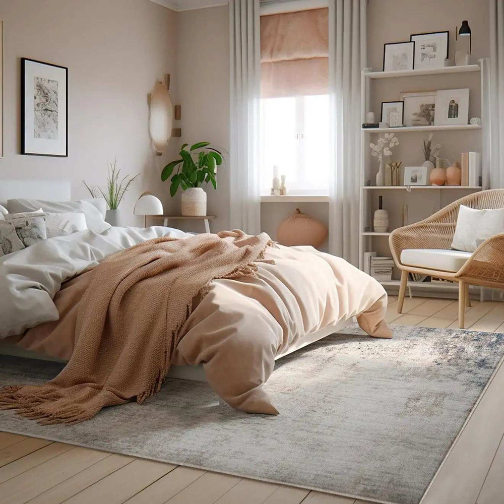 5' X 8' Navy Blue Distressed Striations Area Rug - Homeroots - Flyclothing LLC