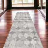 2' X 13' Gray Distressed Trellis Pattern Runner Rug - Homeroots