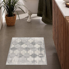2' X 3' Gray Distressed Trellis Pattern Scatter Rug - Homeroots