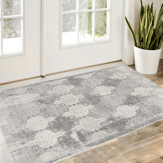 2' X 3' Gray Distressed Trellis Pattern Scatter Rug - Homeroots