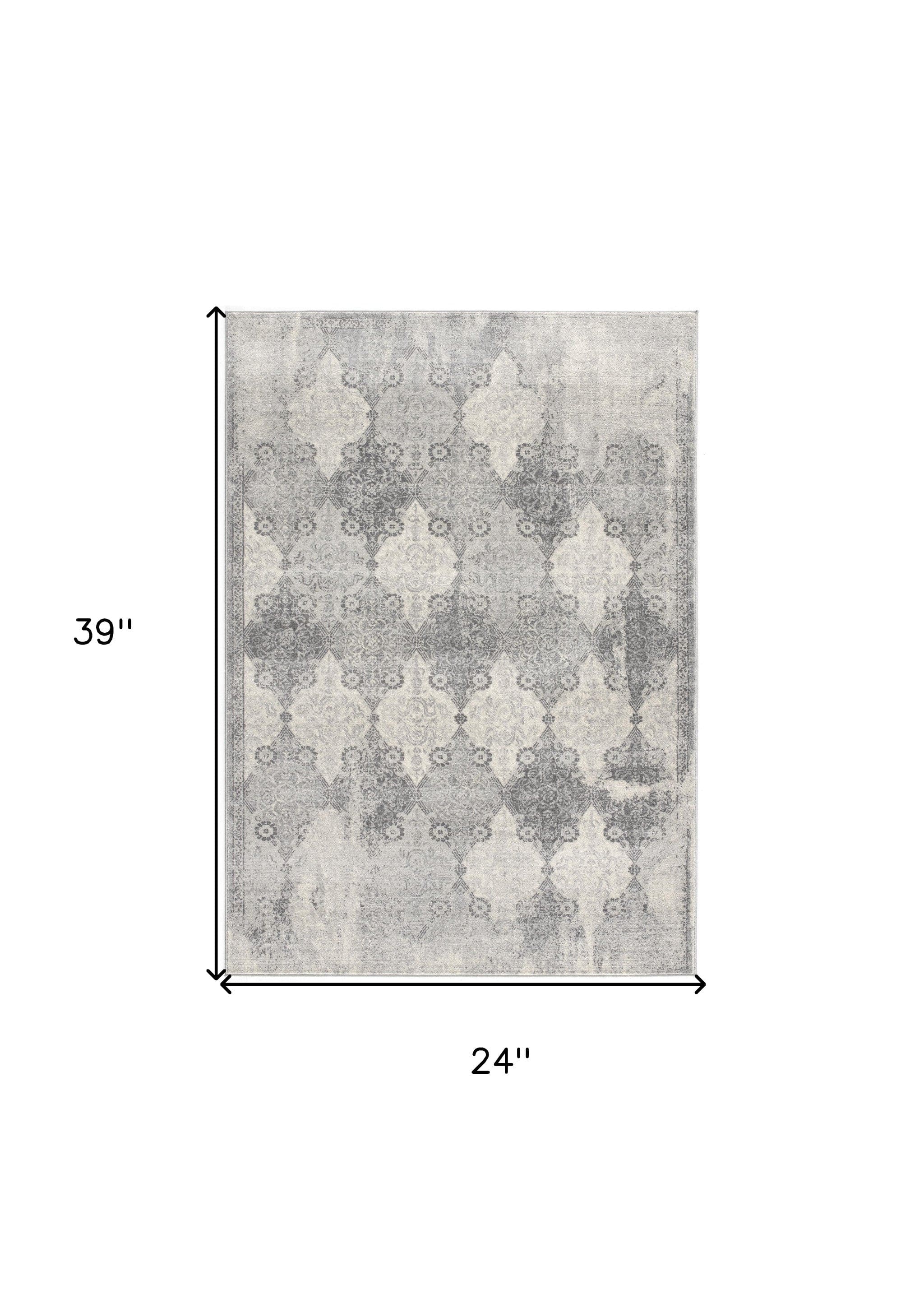 2' X 3' Gray Distressed Trellis Pattern Scatter Rug - Homeroots