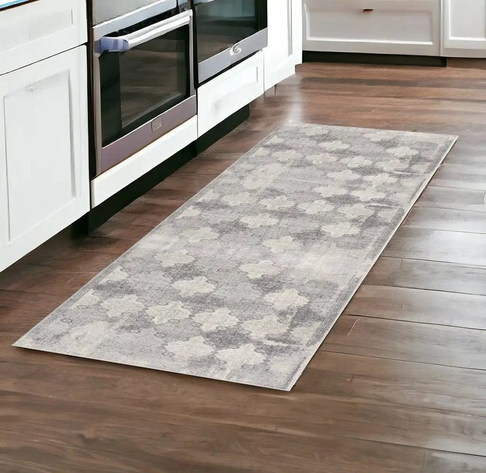 2' X 8' Gray Distressed Trellis Pattern Runner Rug - Homeroots