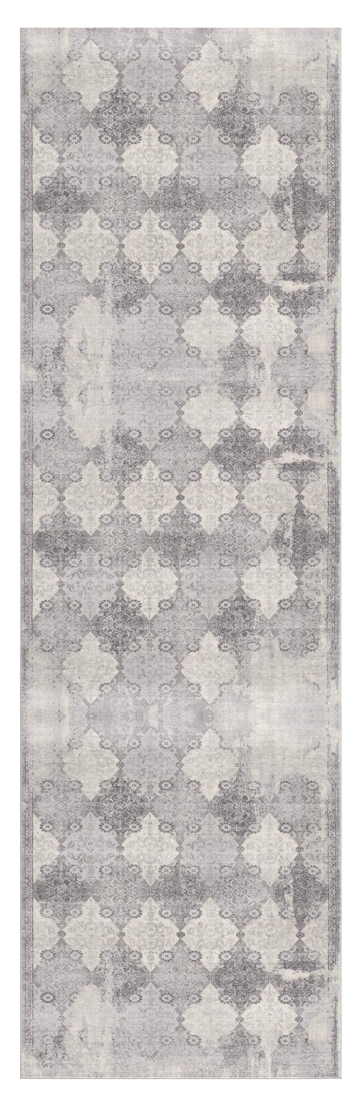2' X 8' Gray Distressed Trellis Pattern Runner Rug - Homeroots - Flyclothing LLC