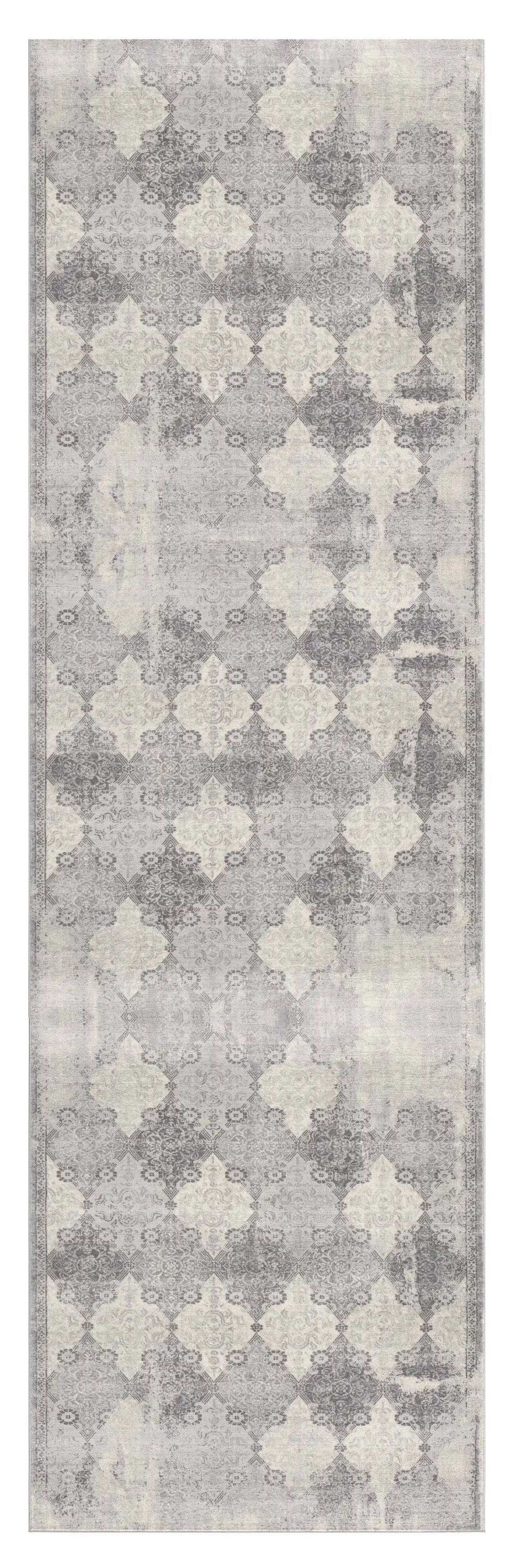 2' X 8' Gray Distressed Trellis Pattern Runner Rug - Homeroots - Flyclothing LLC