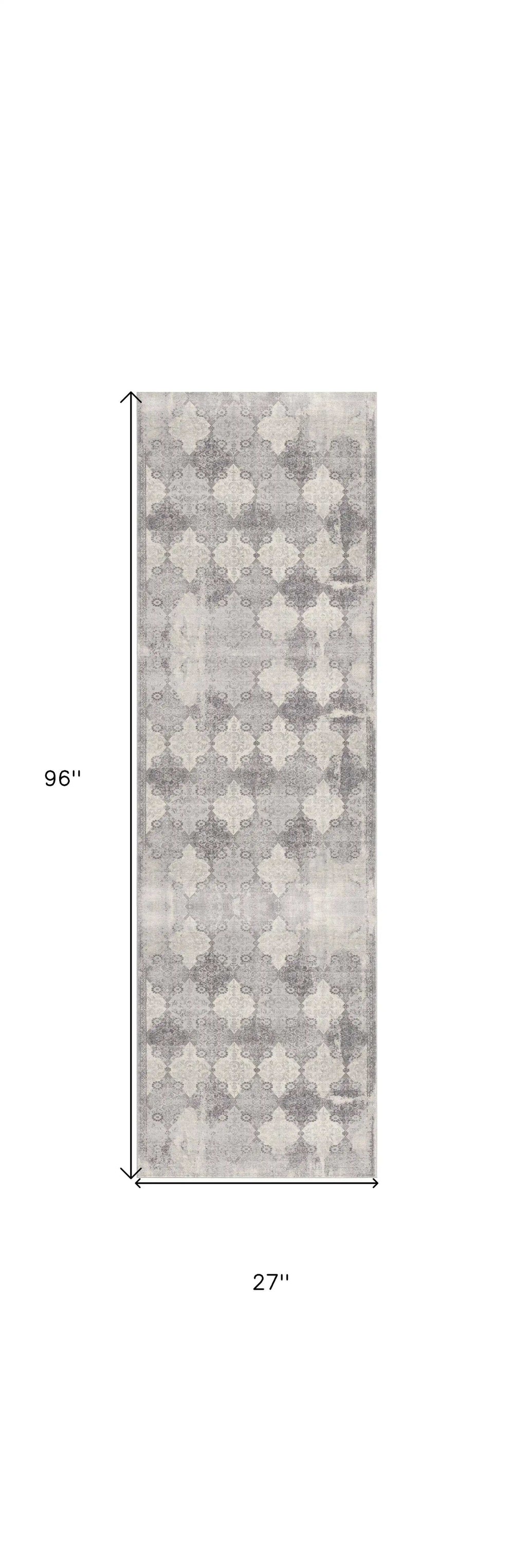 2' X 8' Gray Distressed Trellis Pattern Runner Rug - Homeroots - Flyclothing LLC