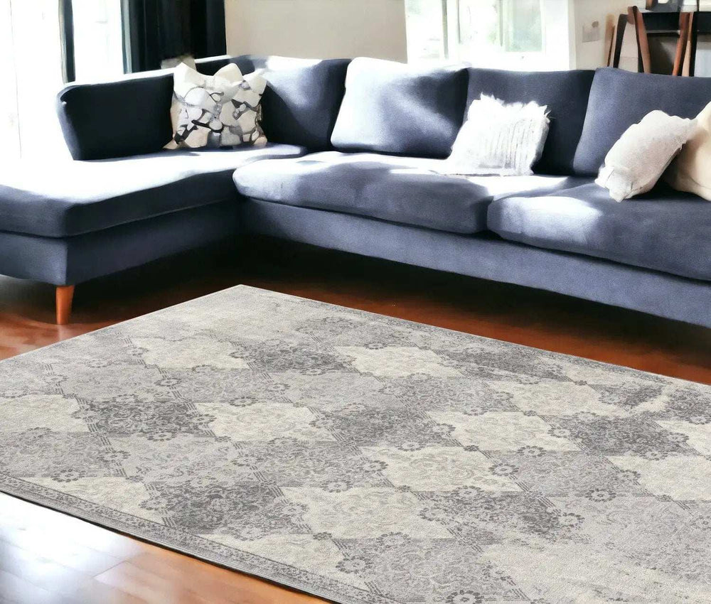 8' X 11' Gray Distressed Trellis Pattern Area Rug - Homeroots - Flyclothing LLC
