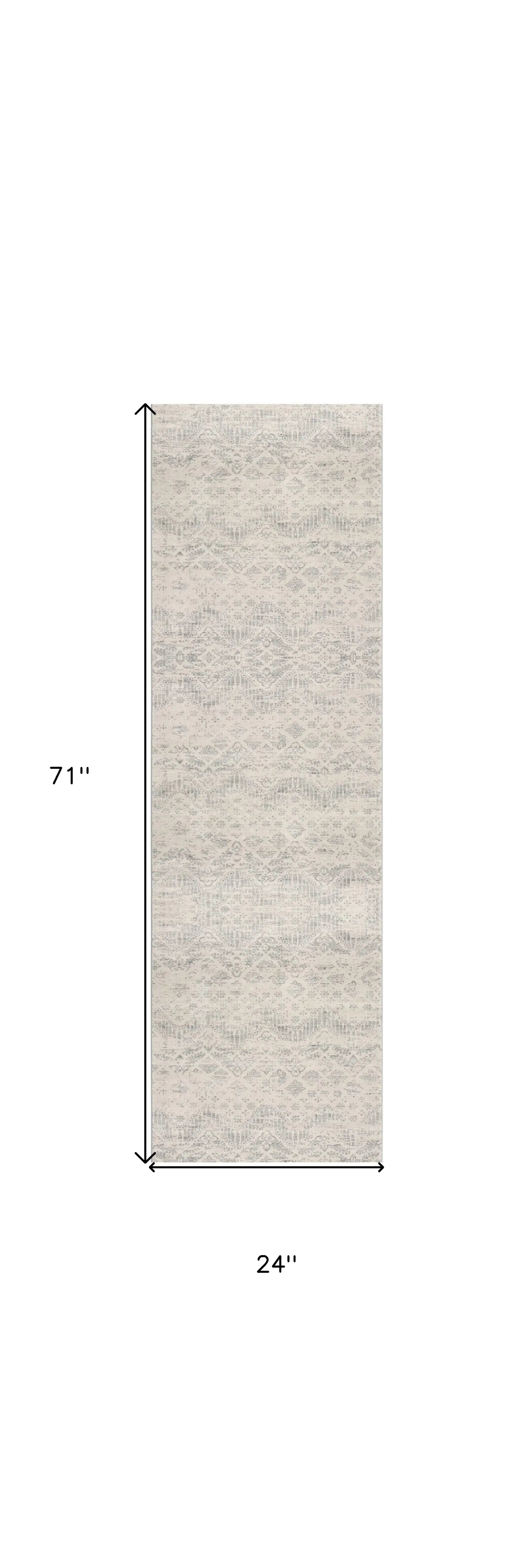 2' X 6' Ivory Distressed Ikat Pattern Area Rug - Homeroots - Flyclothing LLC