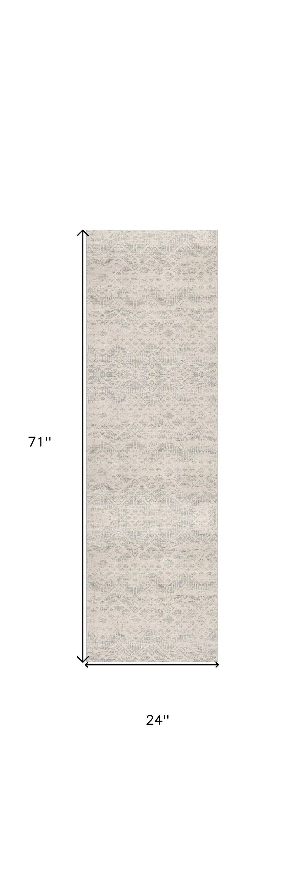 2' X 6' Ivory Distressed Ikat Pattern Area Rug - Homeroots - Flyclothing LLC