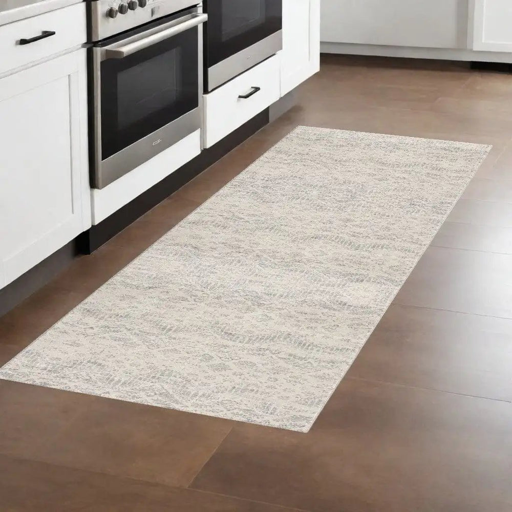 2' X 8' Ivory Distressed Ikat Pattern Runner Rug - Homeroots