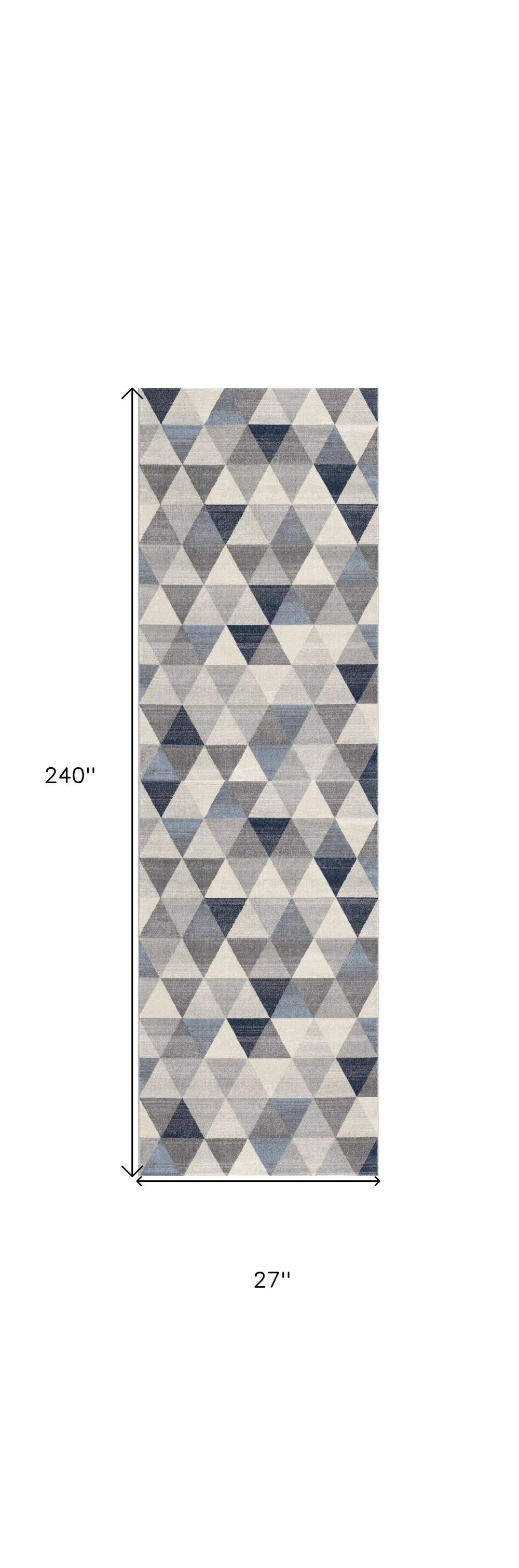 2' X 20' Navy Blue Geometric Diamond Runner Rug - Homeroots - Flyclothing LLC