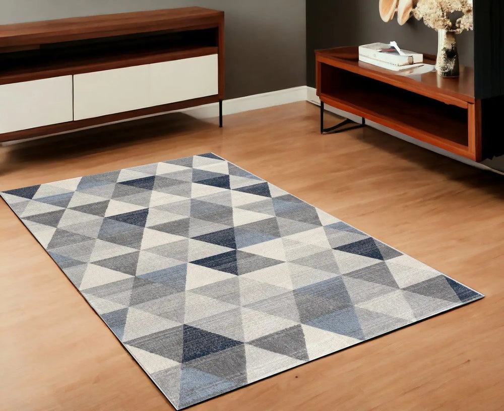 2' X 5' Navy Blue Geometric Diamond Area Rug - Homeroots