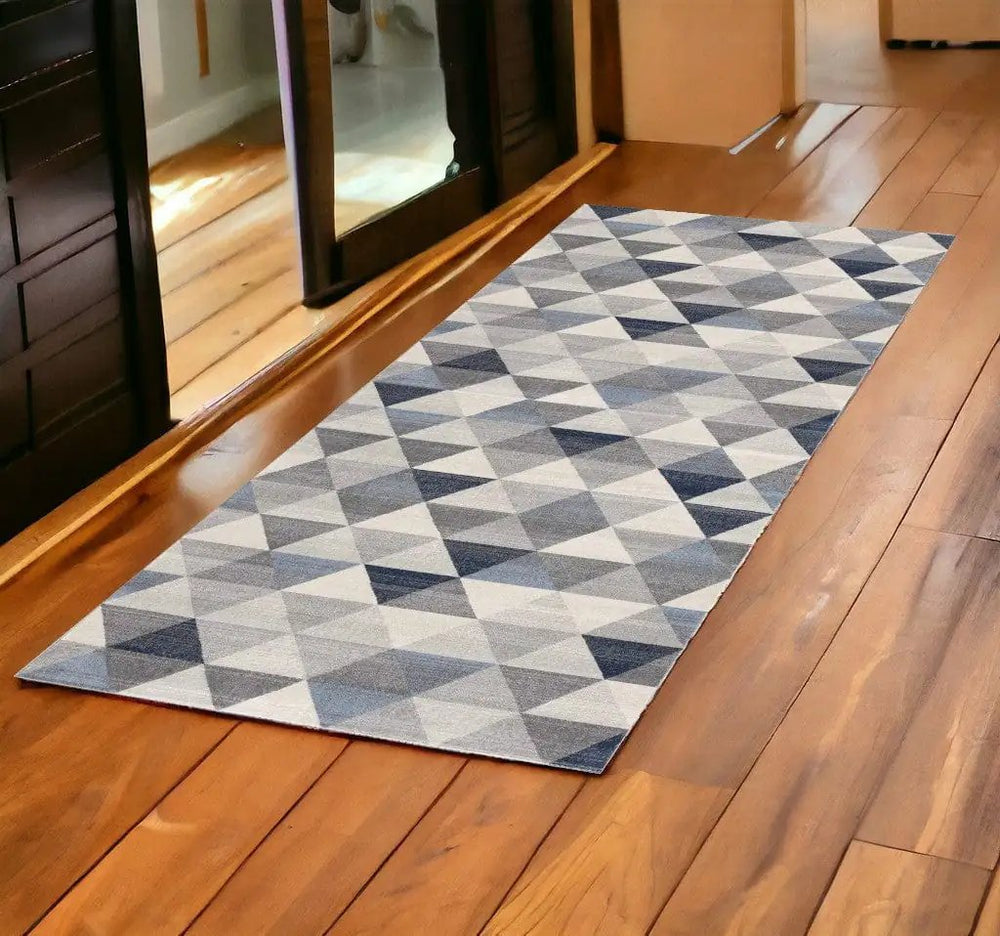 2' X 6' Navy Blue Geometric Diamond Area Rug - Homeroots