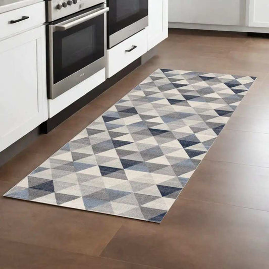 2' X 8' Navy Blue Geometric Diamond Runner Rug - Homeroots - Flyclothing LLC