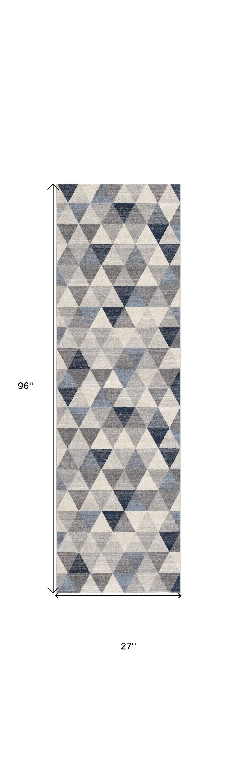 2' X 8' Navy Blue Geometric Diamond Runner Rug - Homeroots - Flyclothing LLC