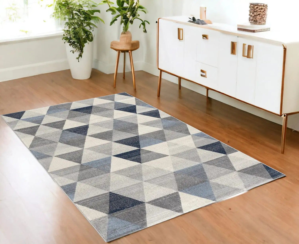 4' X 6' Navy Blue Geometric Diamond Area Rug - Homeroots