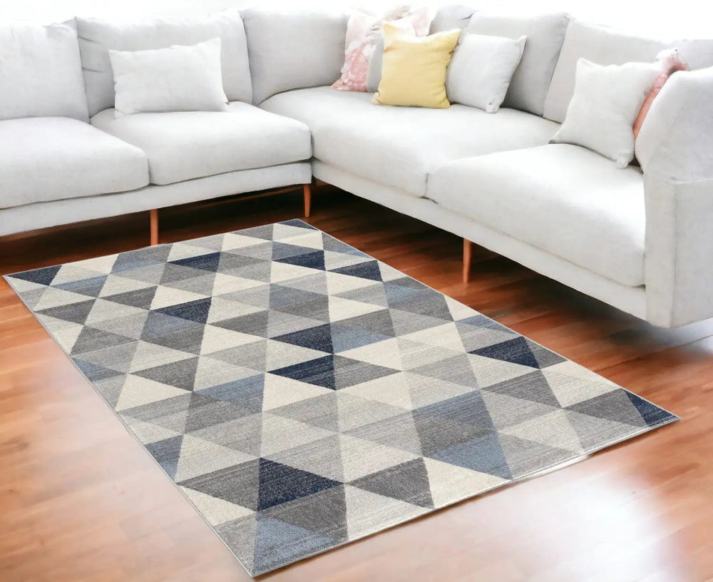 5' X 8' Navy Blue Geometric Diamond Area Rug - Homeroots