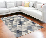 5' X 8' Navy Blue Geometric Diamond Area Rug - Homeroots