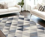 7' X 10' Navy Blue Geometric Diamond Area Rug - Homeroots