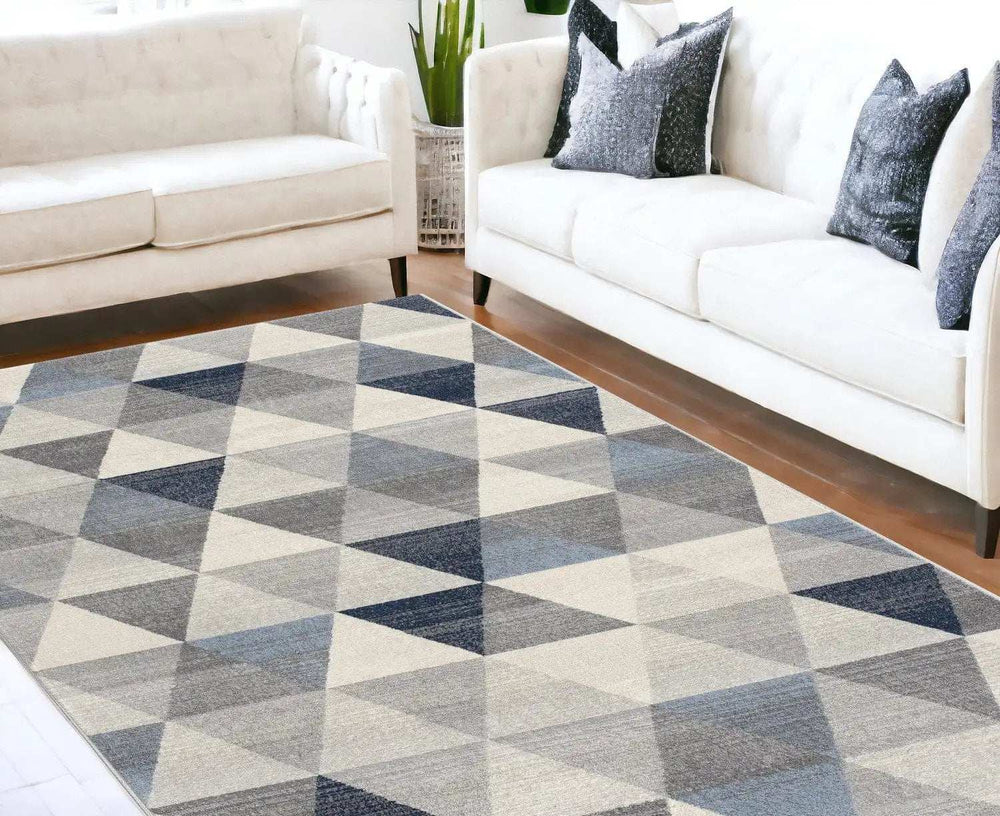 8' X 11' Navy Blue Geometric Diamond Area Rug - Homeroots - Flyclothing LLC