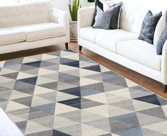 8' X 11' Navy Blue Geometric Diamond Area Rug - Homeroots - Flyclothing LLC