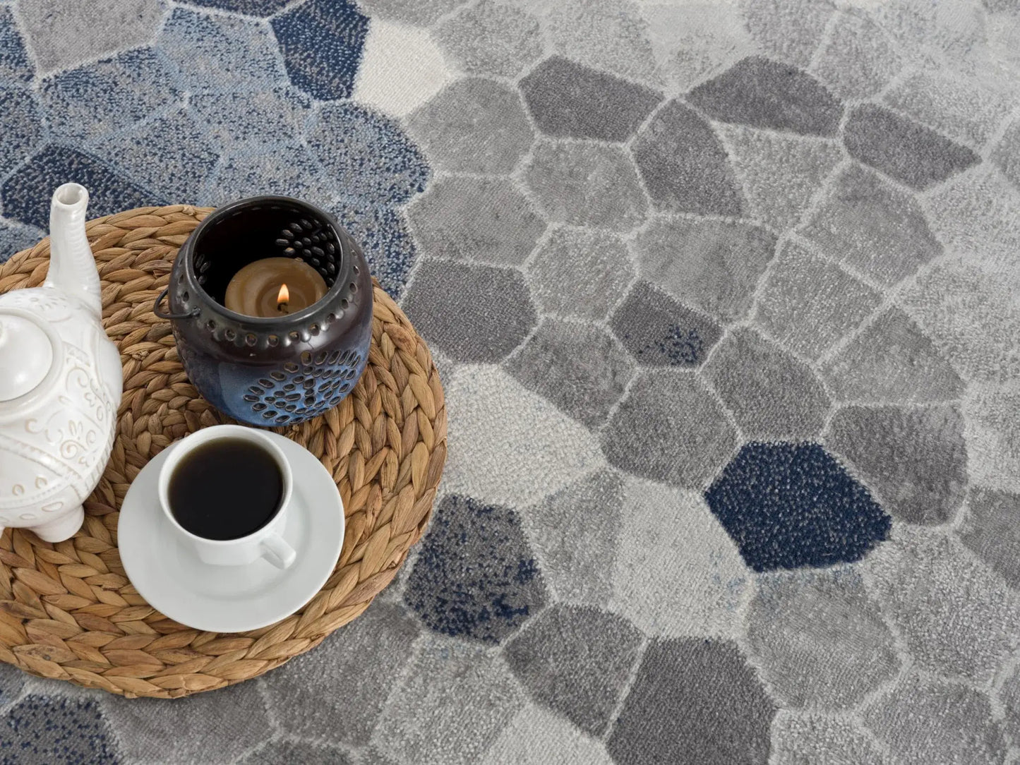 2' X 3' Navy Blue Cobblestone Pattern Scatter Rug - Homeroots - Flyclothing LLC
