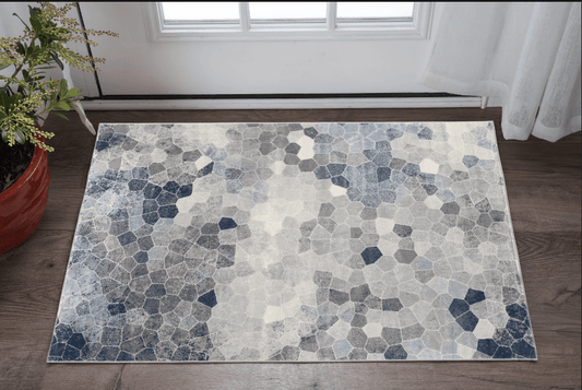 2' X 3' Navy Blue Cobblestone Pattern Scatter Rug