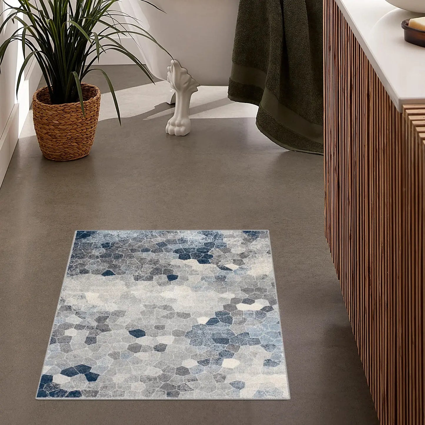 2' X 5' Navy Blue Cobblestone Pattern Area Rug - Homeroots - Flyclothing LLC