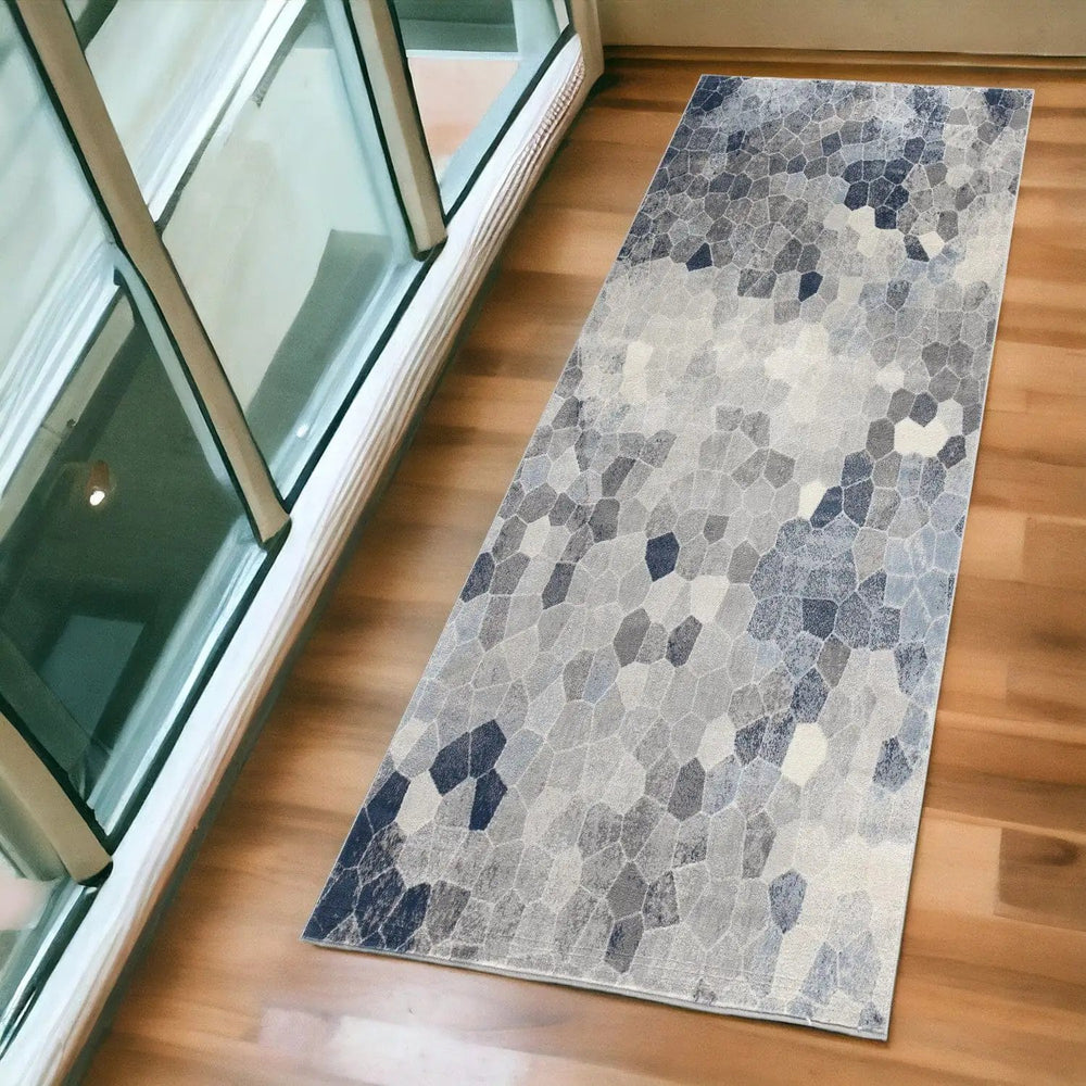 2' X 5' Navy Blue Cobblestone Pattern Area Rug - Homeroots