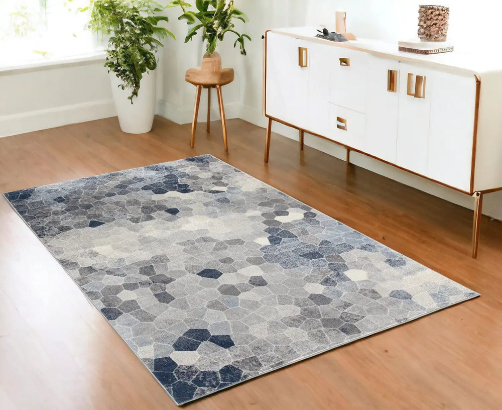 4' X 6' Navy Blue Cobblestone Pattern Area Rug - Homeroots
