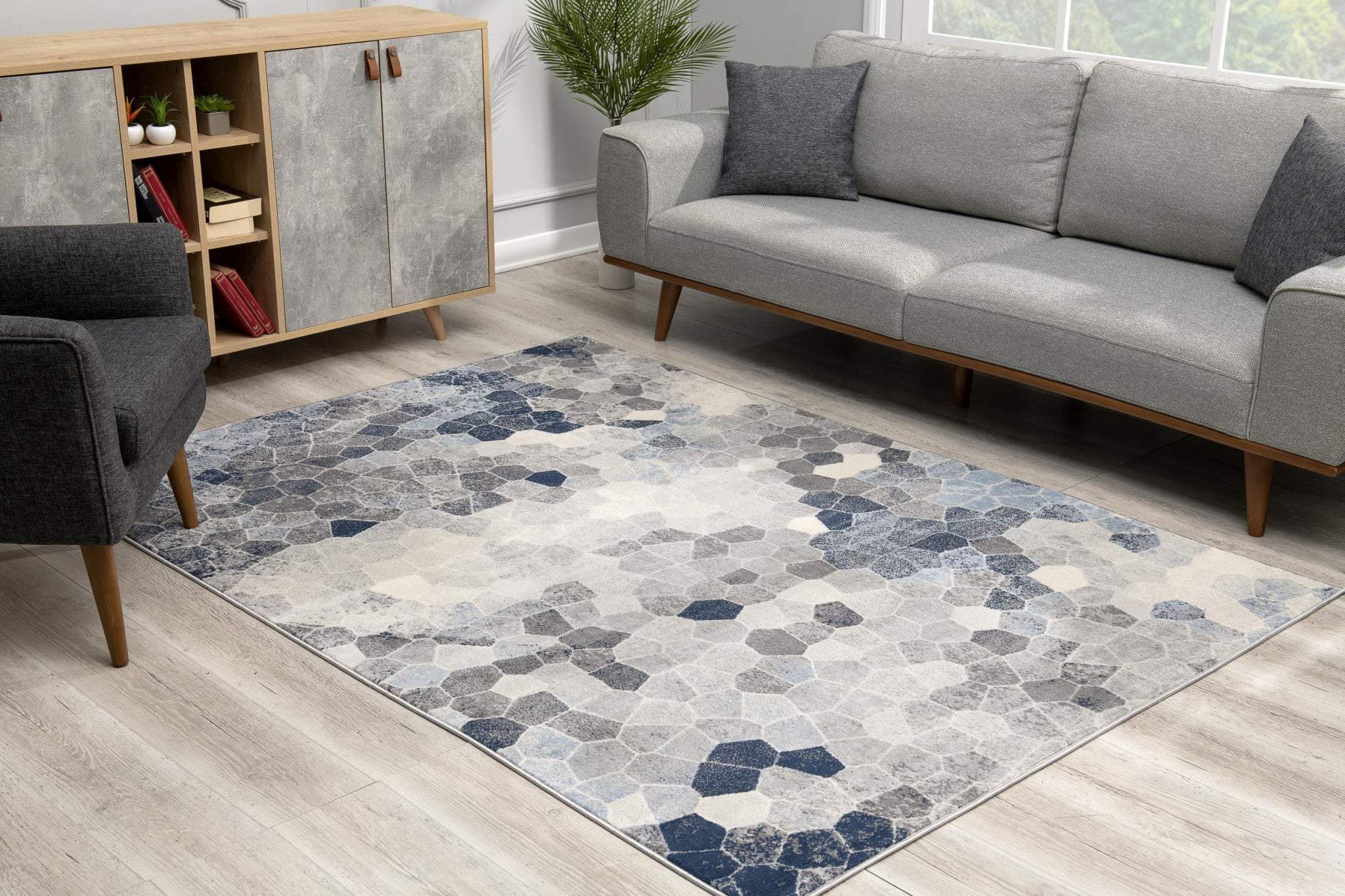 4' X 6' Navy Blue Cobblestone Pattern Area Rug - Homeroots - Flyclothing LLC